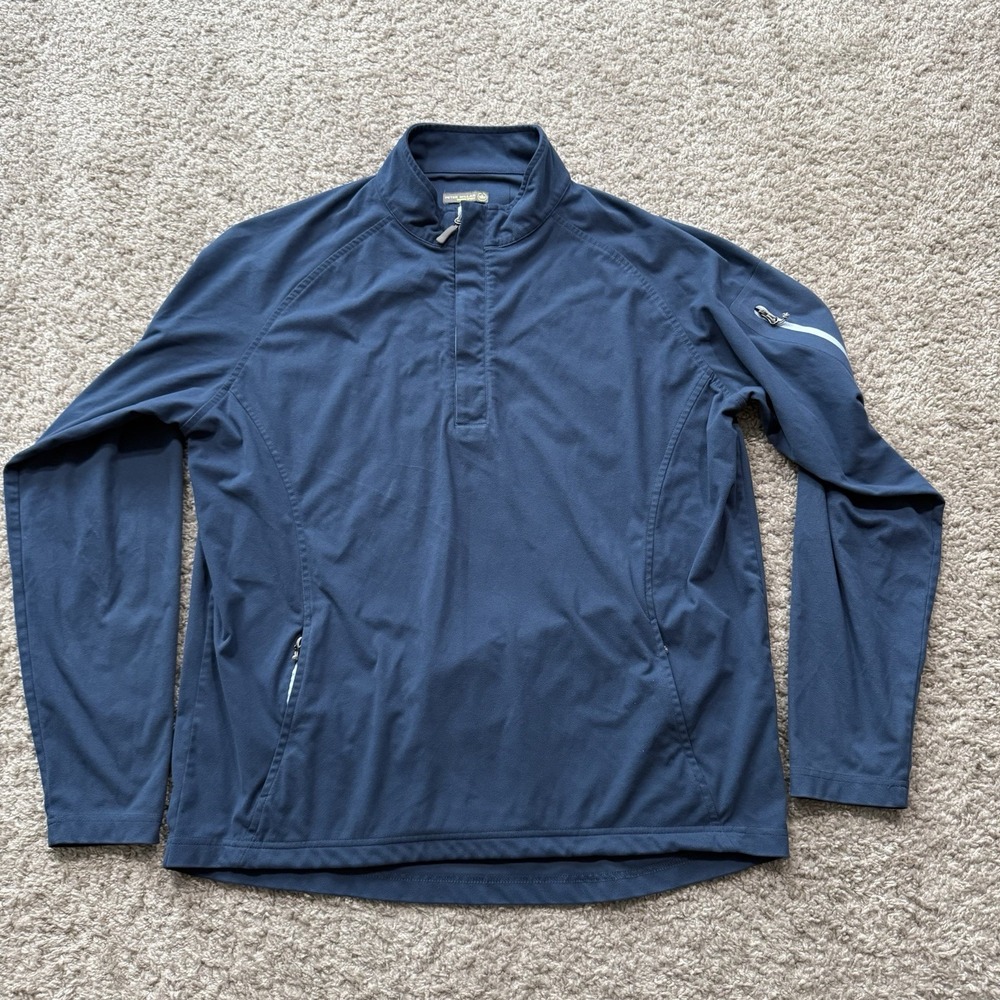 Peter Millar Crown Sport Men's 1/4 Zip Blue Pullover SZ L Zipper Pockets